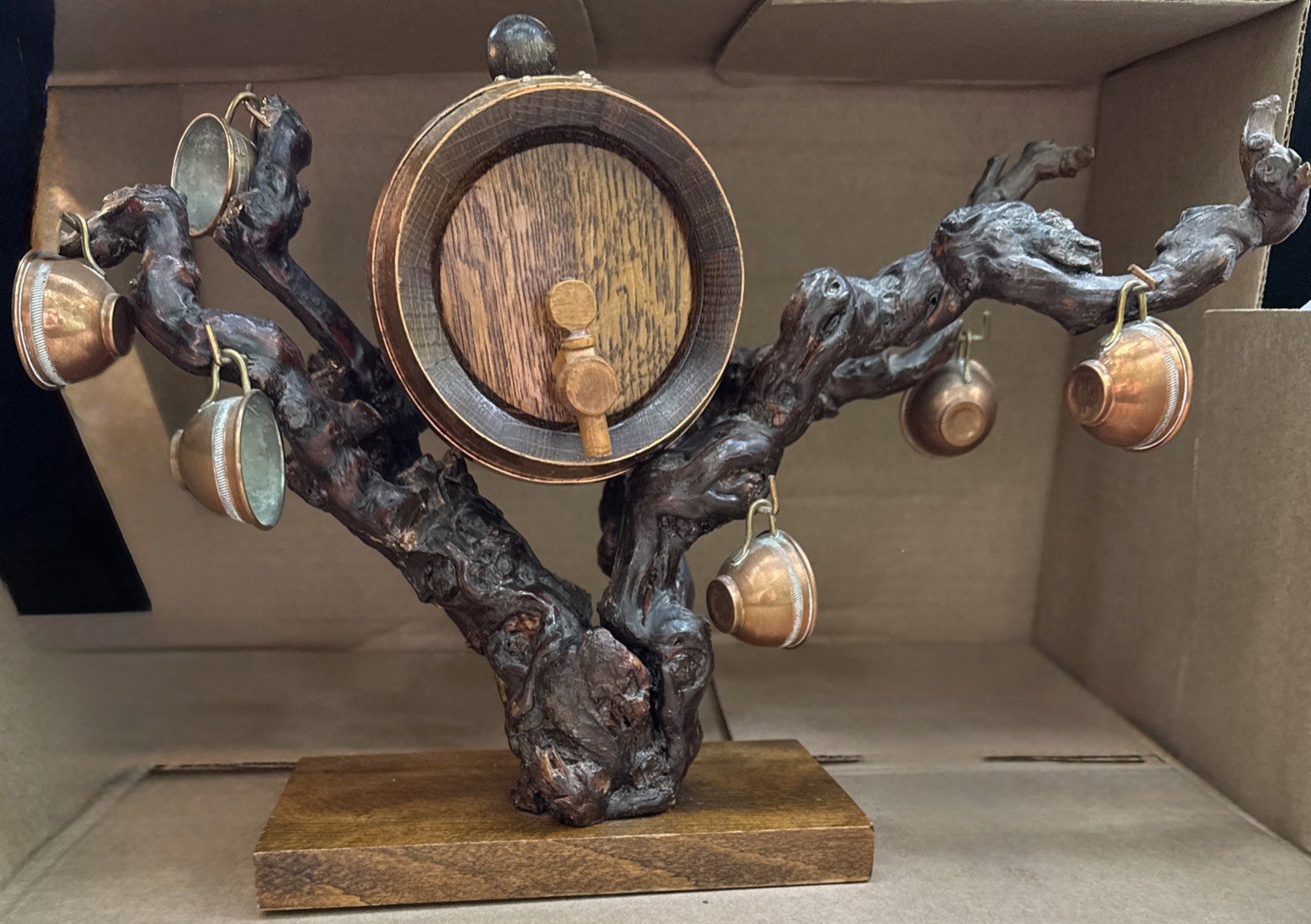 Vintage French Oak Miniature Wine Barrel grapevine Root 6 Cups P Foulon MOF 1955 Vintage French Oak Miniature Wine Barrel grapevine Root 6 Cups P Foulon MOF 1955