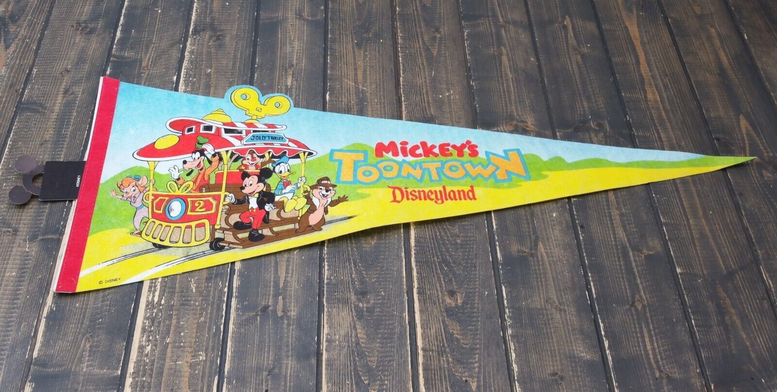 Vintage Walt Disney - Disneyland MICKEY'S TOONTOWN Gang Characters Pennant -