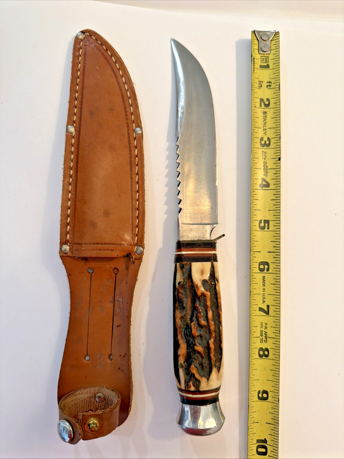 Vintage Premier Solingen Knife with Sheath Made In Germany Stag Handle