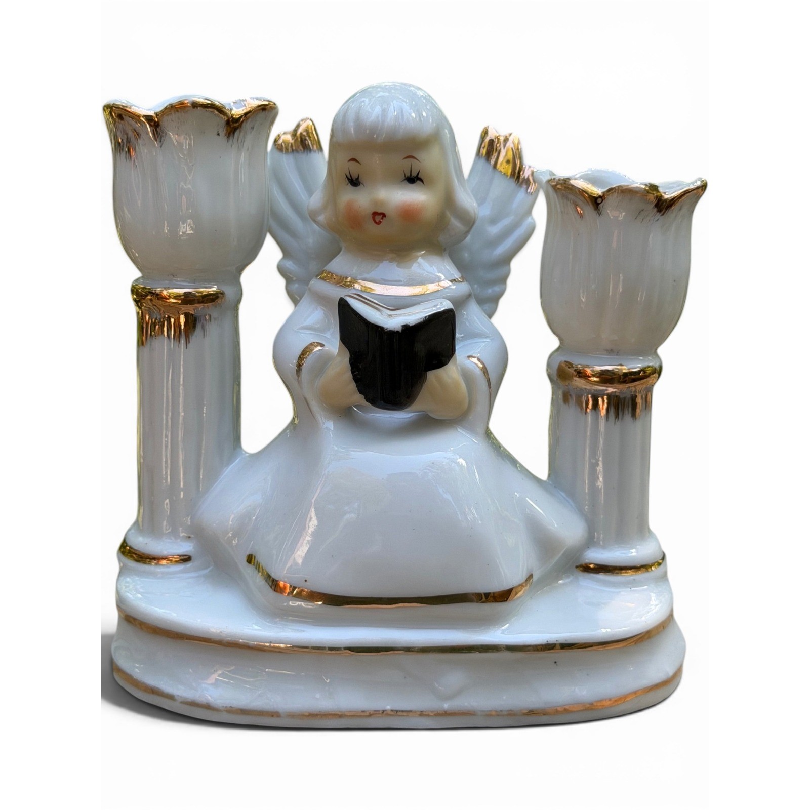 Vintage Angel Candle Holder Porcelain Gold Gilt Hymnal Japan Decor Vintage Angel Candle Holder Porcelain Gold Gilt Hymnal Japan Decor