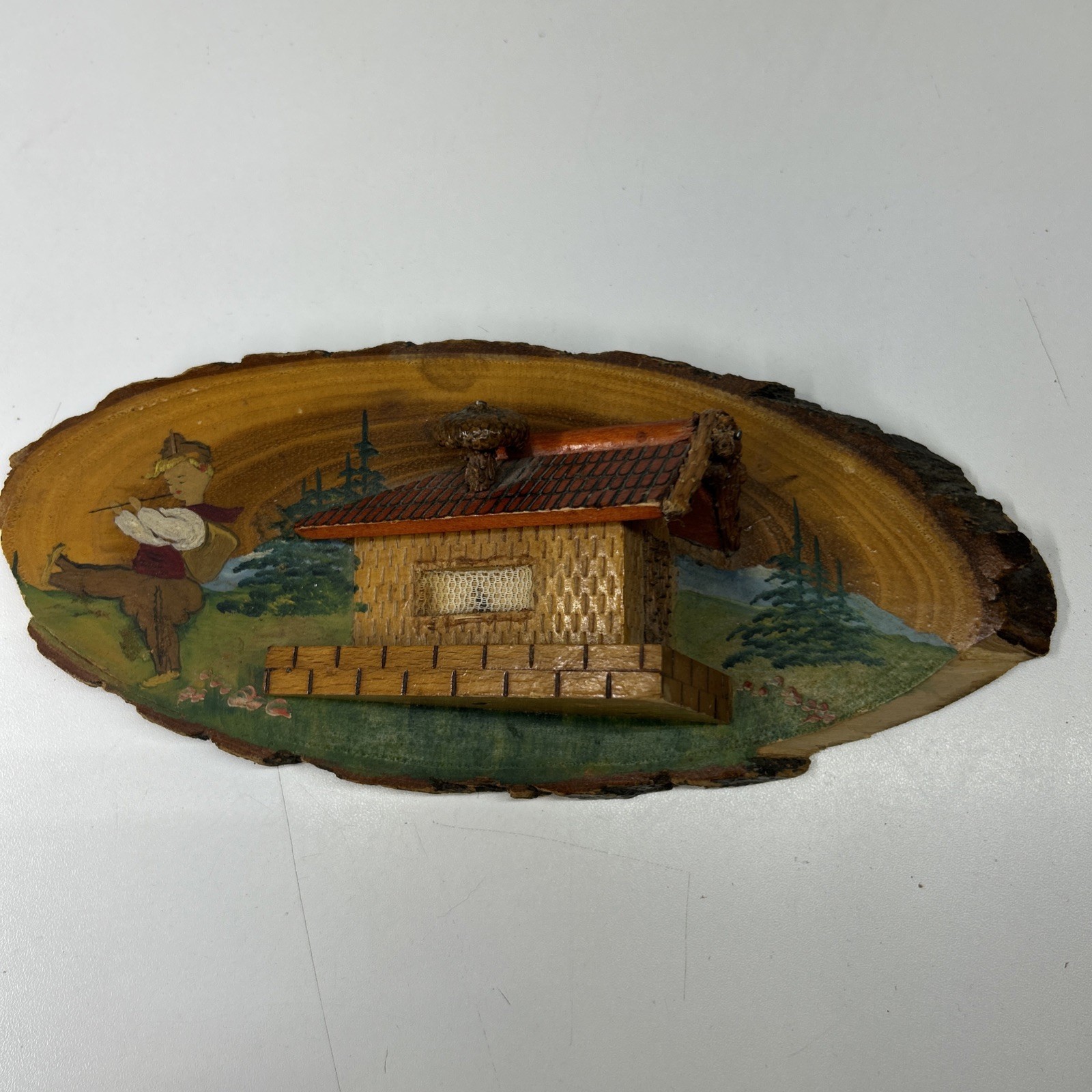 VTG Bulgarian Wooden Folk Art Plaque Hand Painted Rustic House VTG Bulgarian Wooden Folk Art Plaque Hand Painted Rustic House