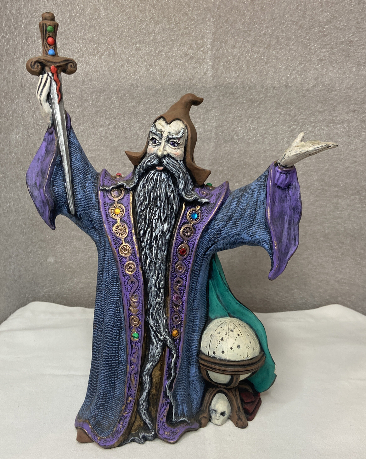 Wizard Ceramic Statue 12 Inches Tall VTG Hand Painted Alchemy Fantasy Decor