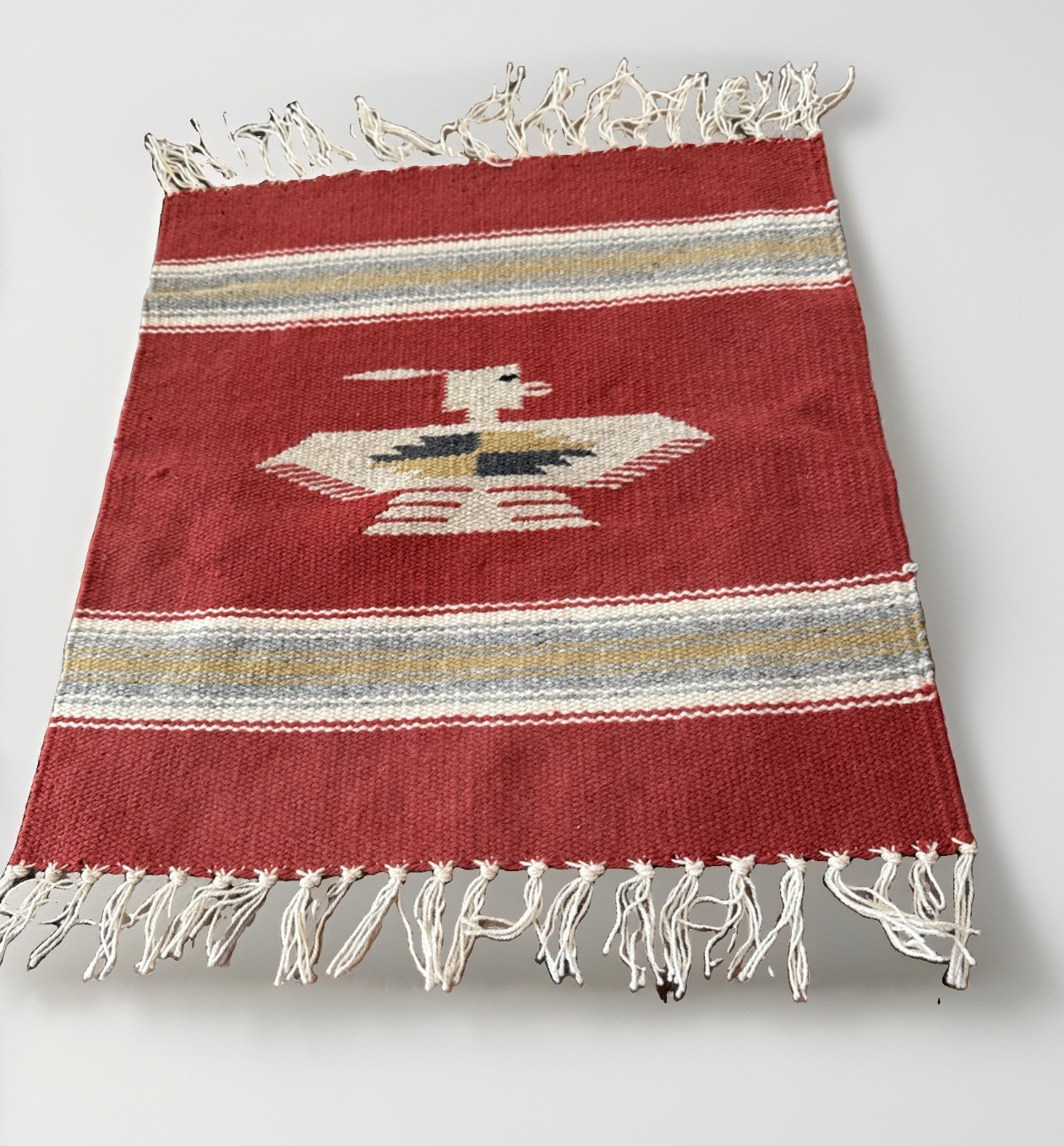 VTG Chimayo Tan Wool Stripes Thunderbird 14.25\ VTG Chimayo Tan Wool Stripes Thunderbird 14.25\