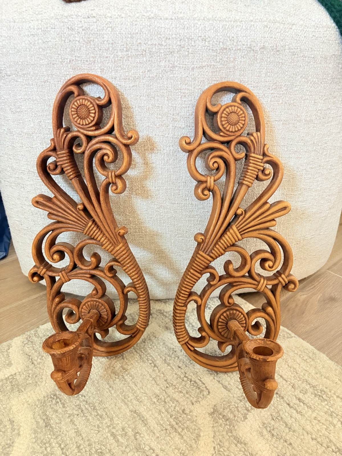 Vintage Syroco 3317 Wall Candle Sconce Pair Hollywood Regency Rococo 1978 MCM