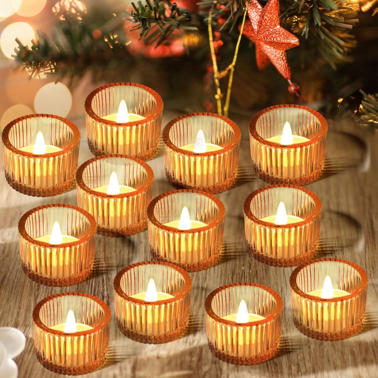 JOYIT Gold Votive Candle Holders Bulk Set of 12, Tealight Candle Holder for W... JOYIT Gold Votive Candle Holders Bulk Set of 12, Tealight Candle Holder for W...