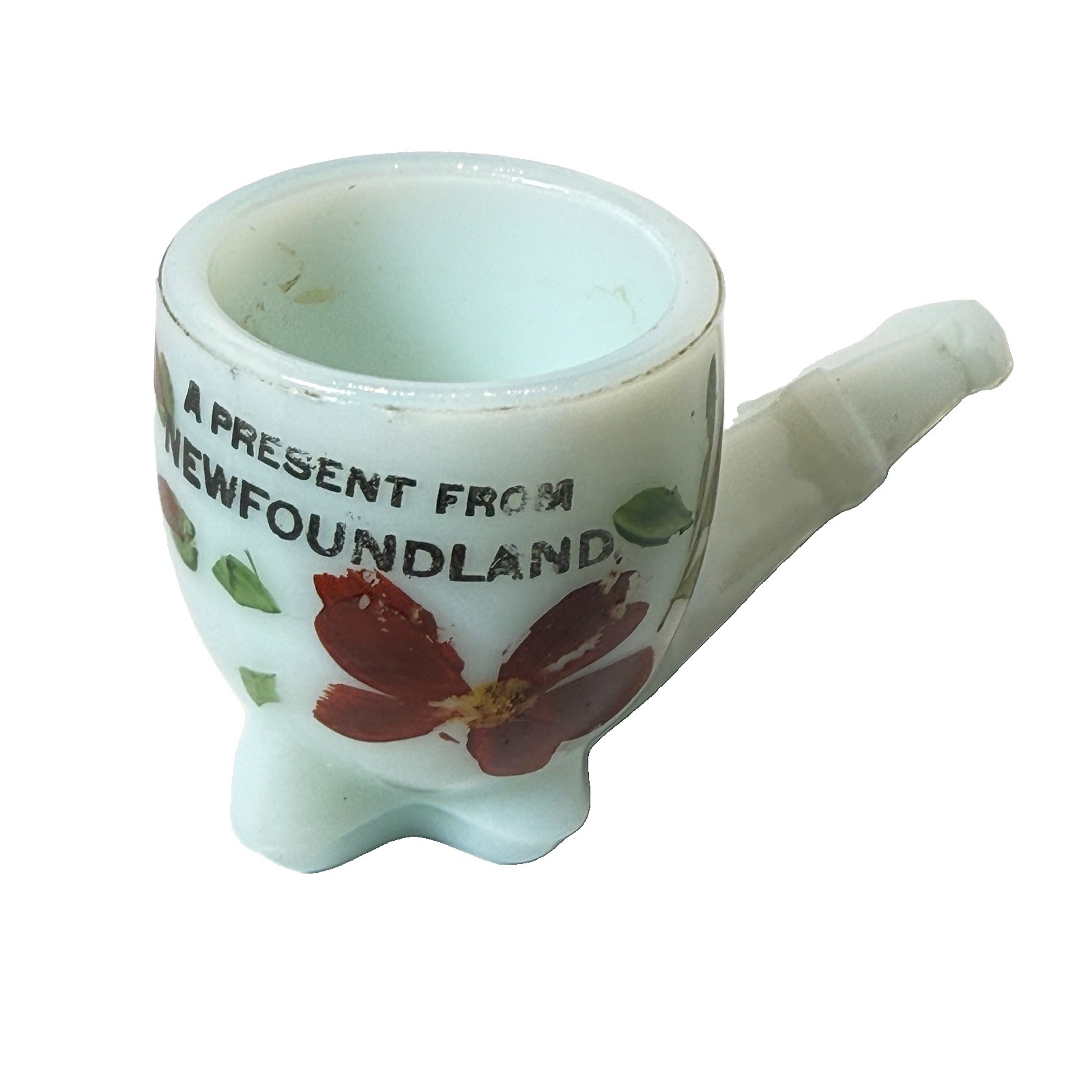 NEWFOUNDLAND CANADA ANTIQUE Souvenir DEPRESSION WHITE Glass TRINKET PIPE NEWFOUNDLAND CANADA ANTIQUE Souvenir DEPRESSION WHITE Glass TRINKET PIPE