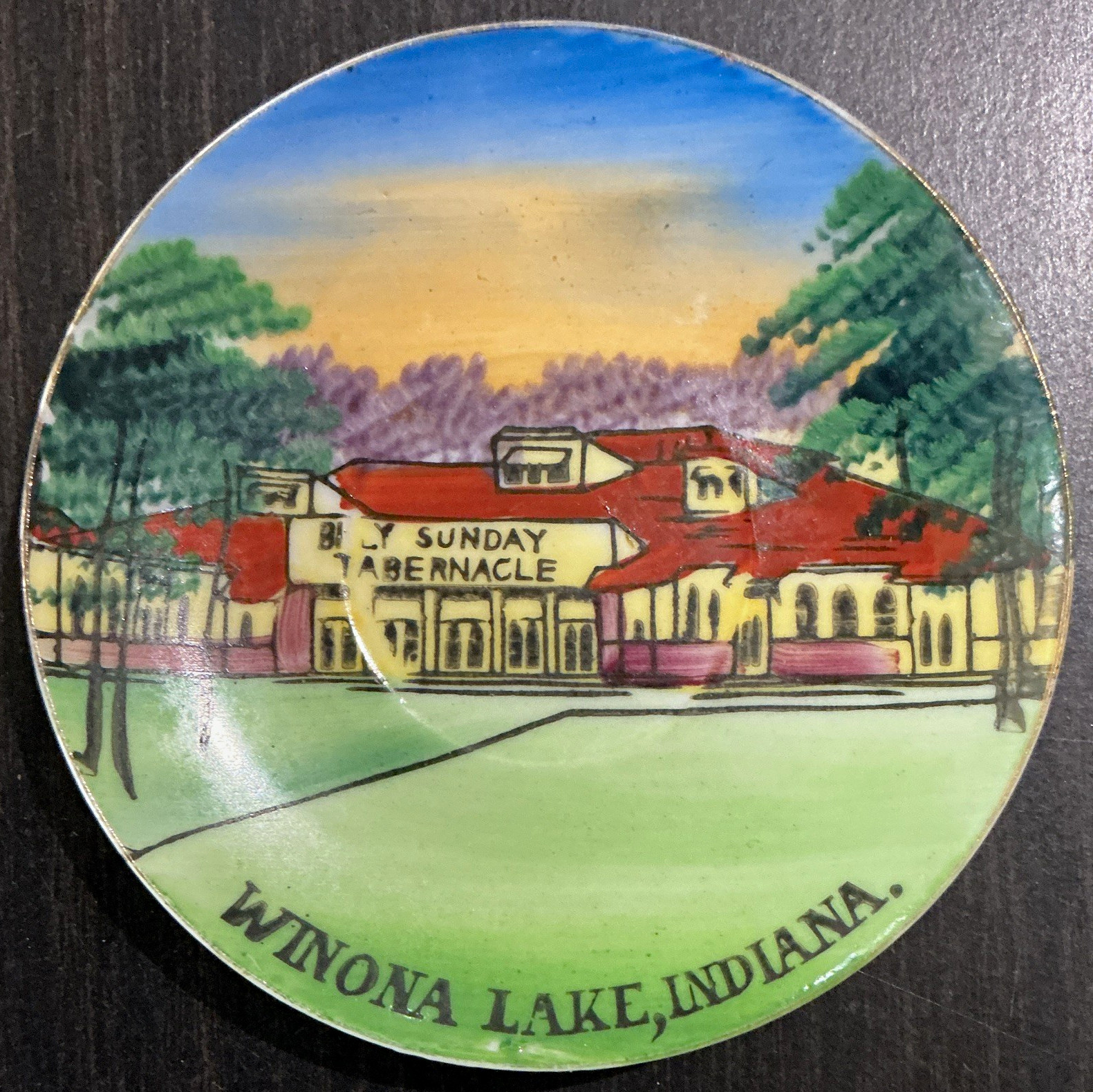 Winona Lake, Indiana Billy Sunday Tabernacle - Vintage Souvenir 4” ENCO Saucer Winona Lake, Indiana Billy Sunday Tabernacle - Vintage Souvenir 4” ENCO Saucer