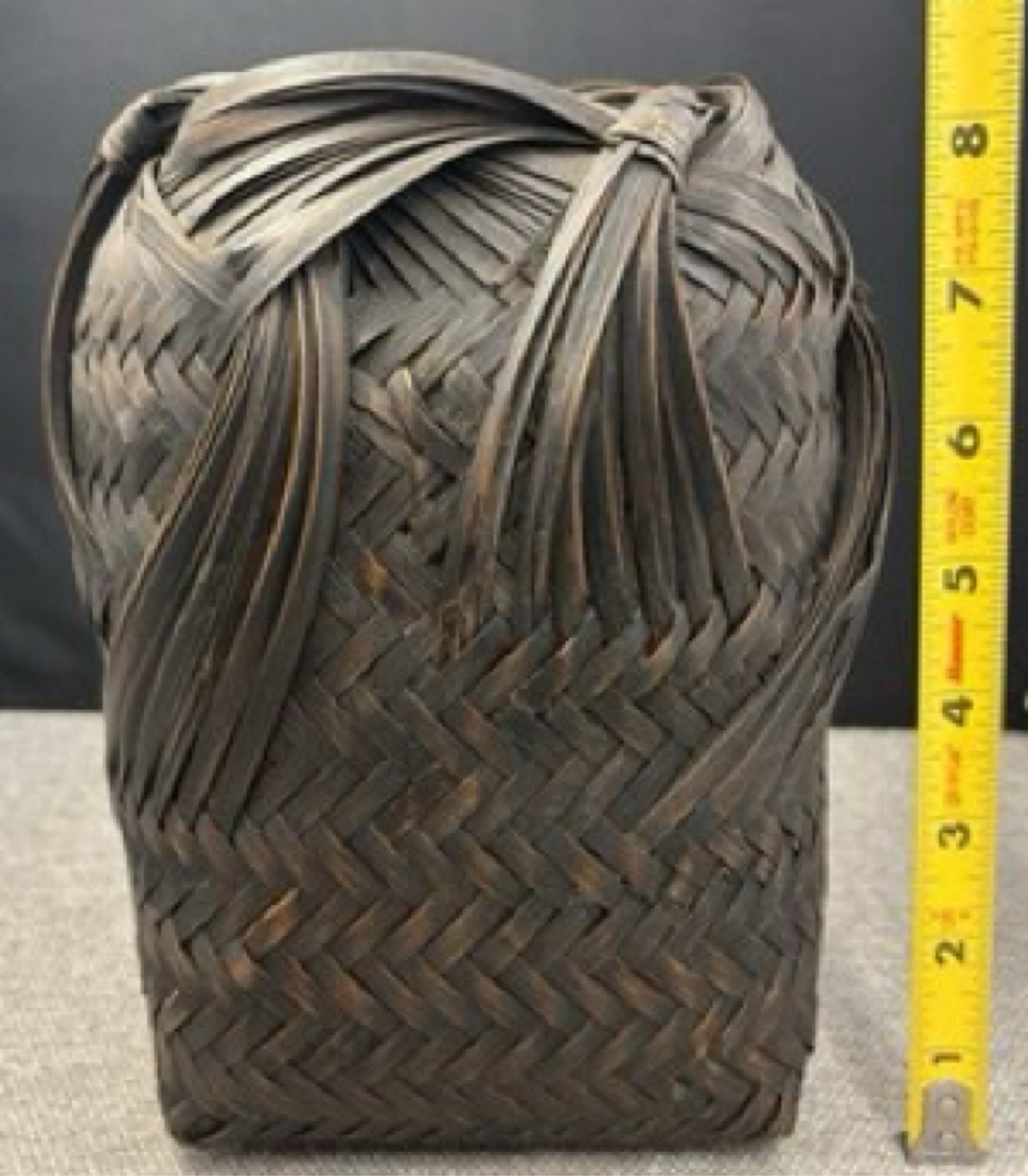 VTG Japanese Ikebana Square Woven Bamboo Flower Basket Hanakago Dark Brown 60s