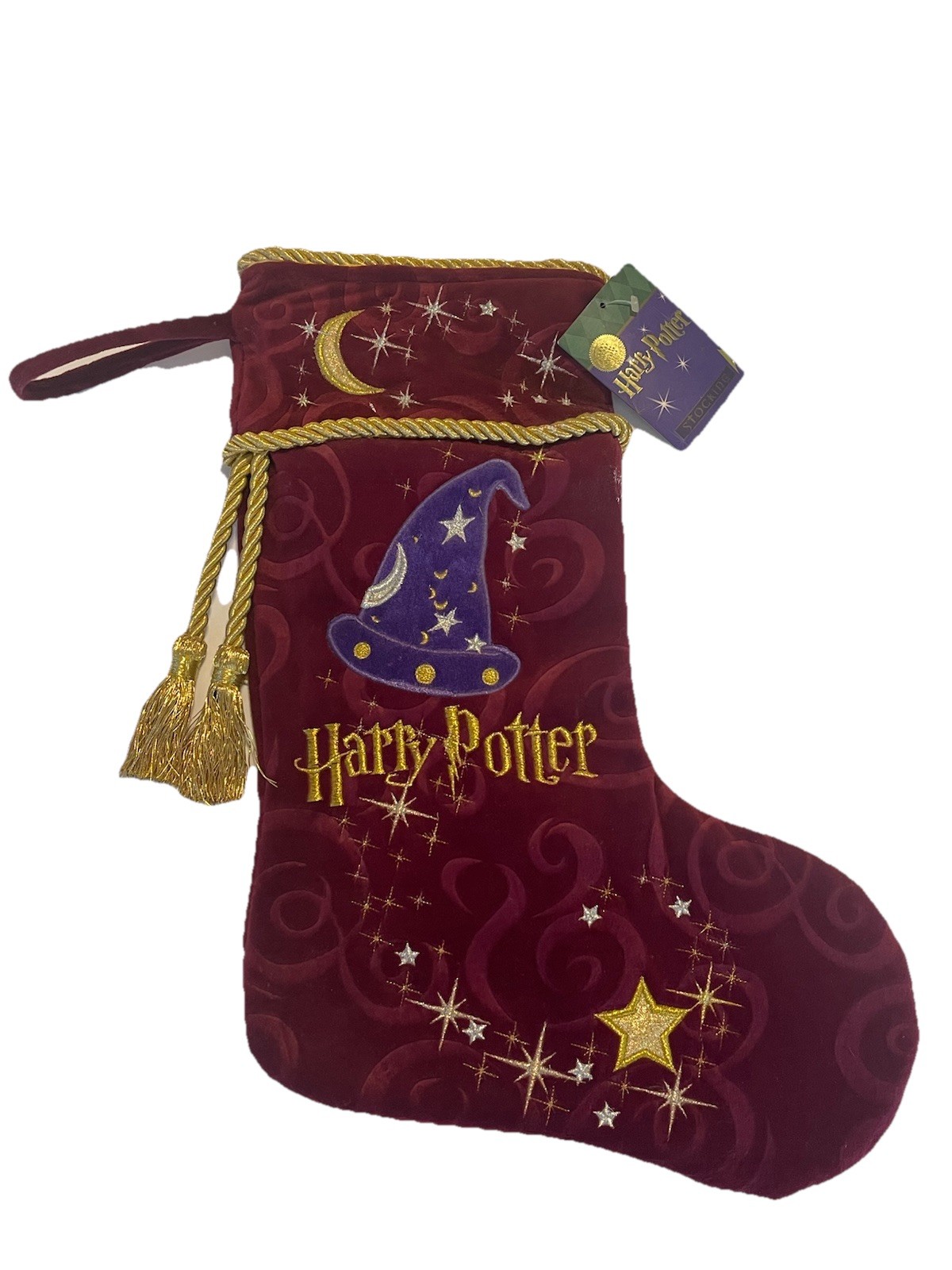 Harry Potter Christmas Stocking Vintage 2000 Embroidered Tassels NWT RARE Velvet