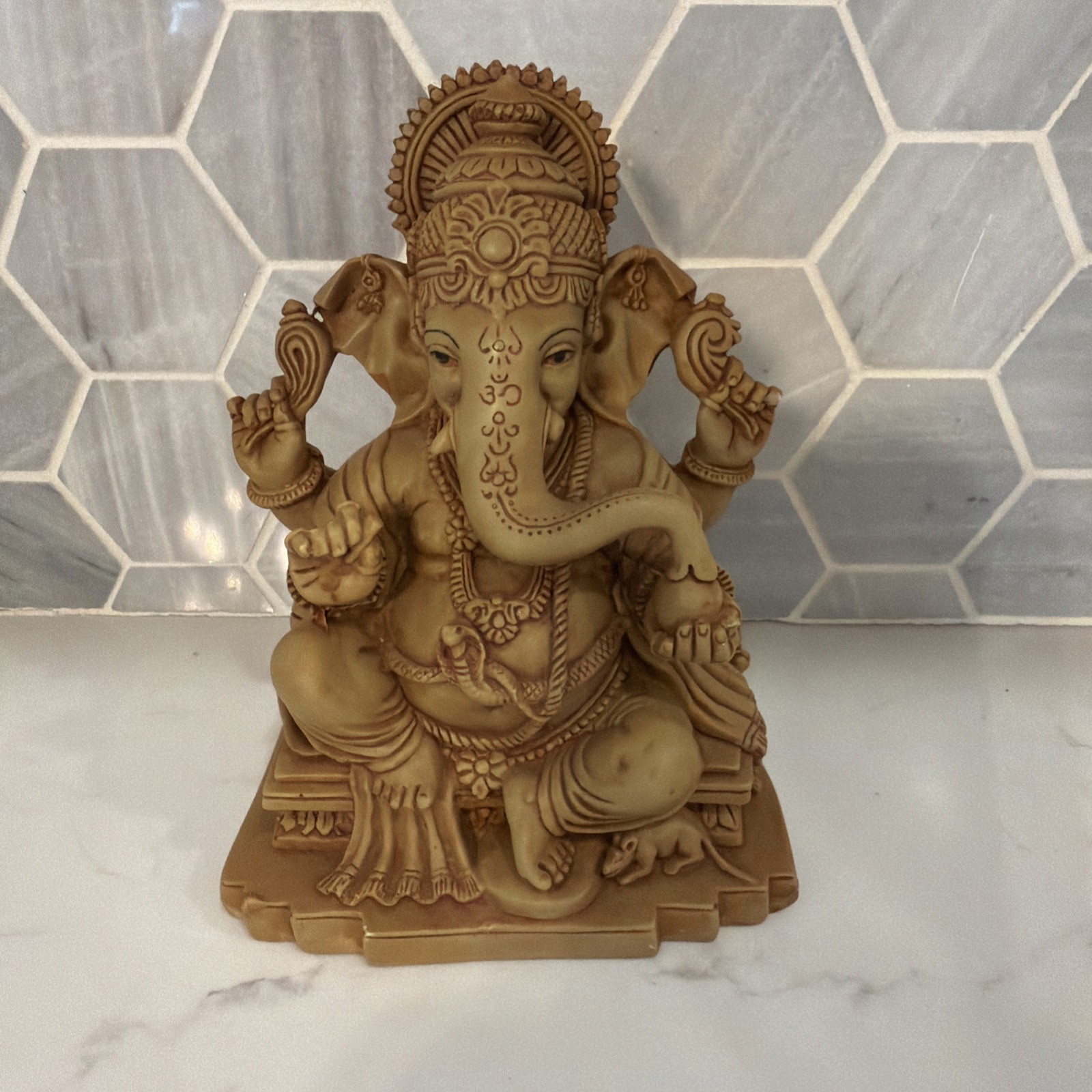 Beautiful Brown Clay Ganesha Statue Figurine - PLEASE READ - Left Pinky Chipped