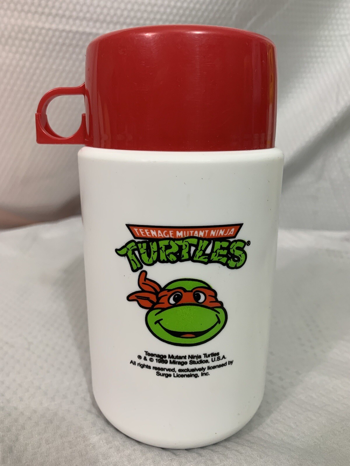 TEENAGE MUNTANT NINJA TURTLES Vintage 1989 Thermos Bottle White/Red Raphael
