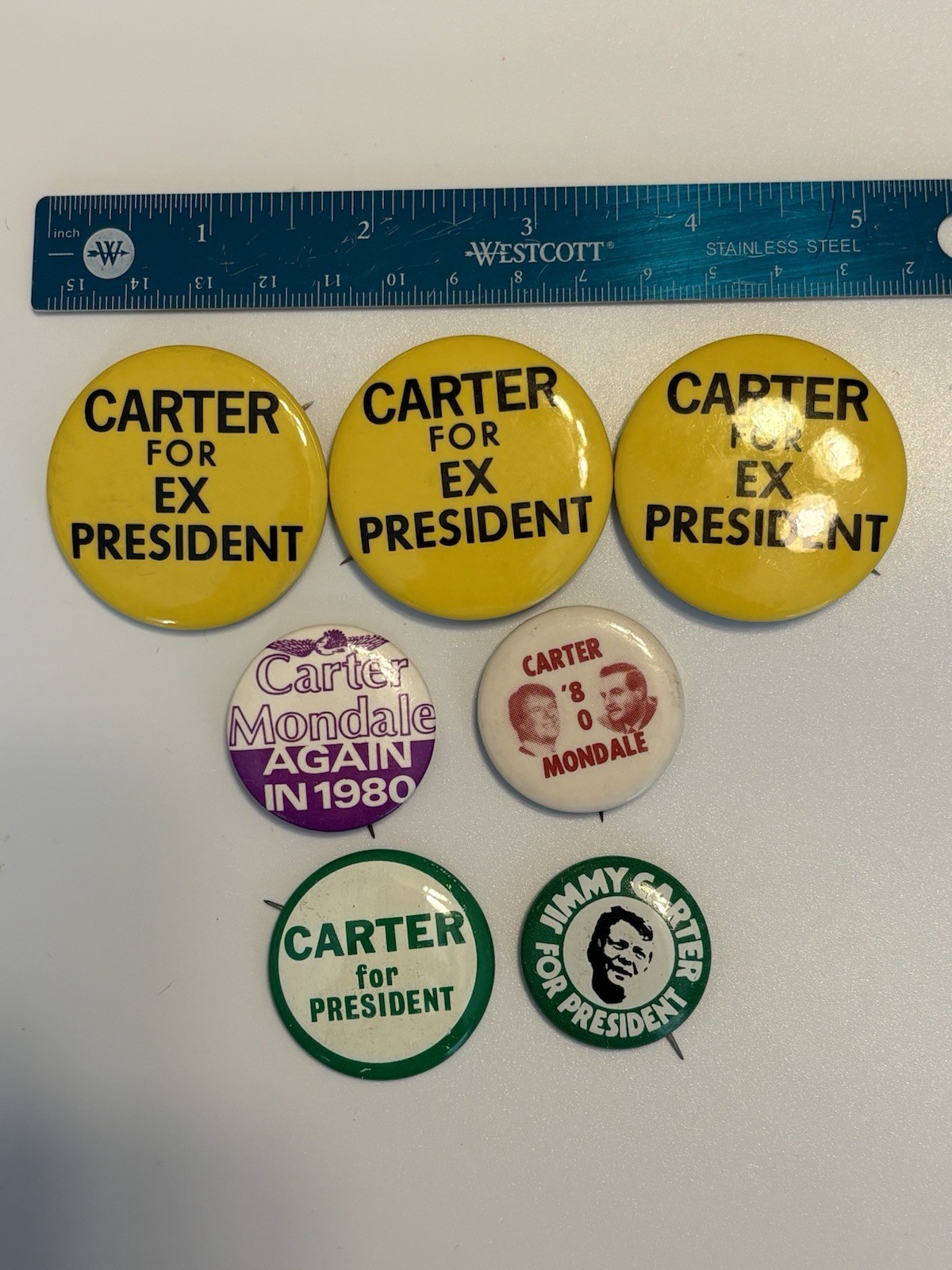 Vintage 1980 Jimmy Carter Campaign Button Lot – Carter Mondale – 7 Pinbacks