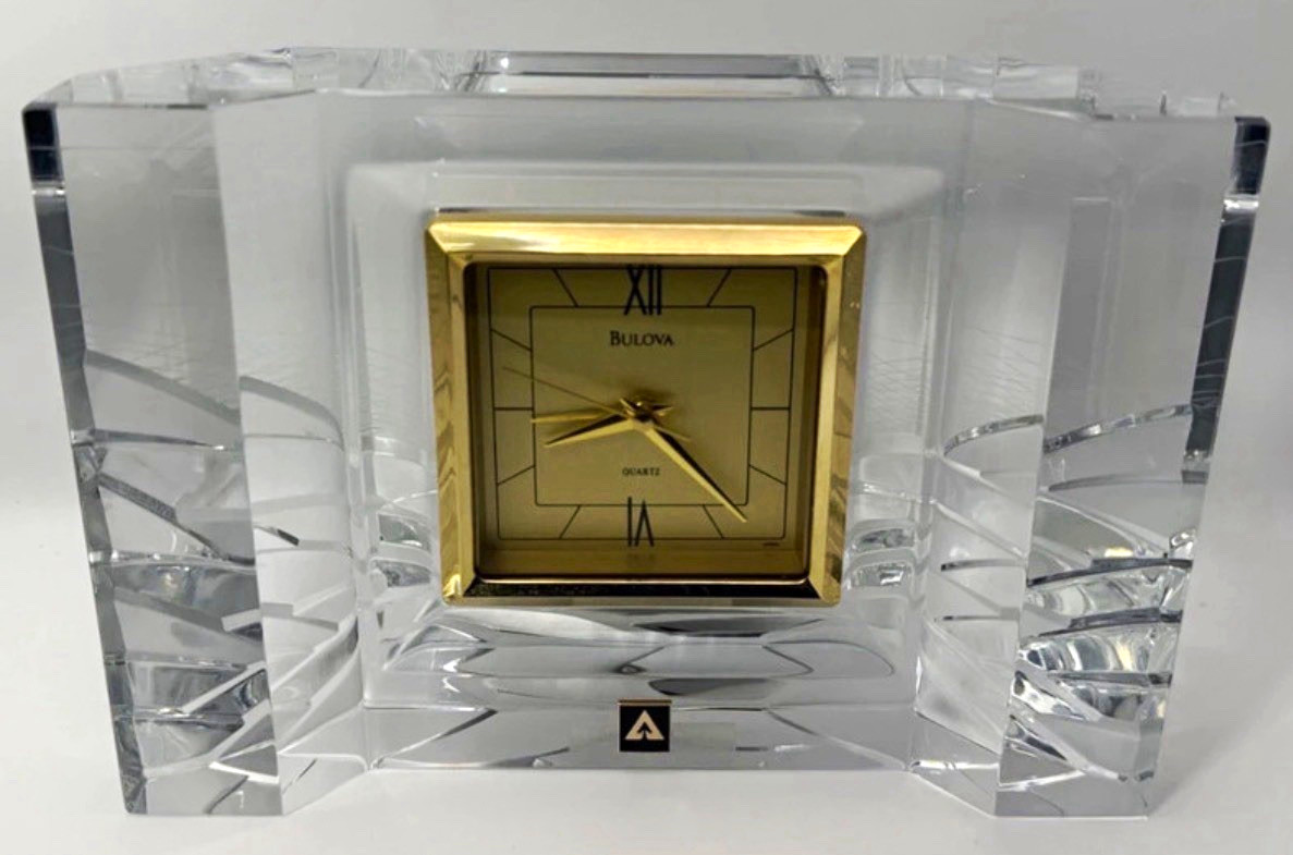 Bulova B9803 Clear Crystal Desk Clock Quartz Alarm Roman Numerals Working Bulova B9803 Clear Crystal Desk Clock Quartz Alarm Roman Numerals Working