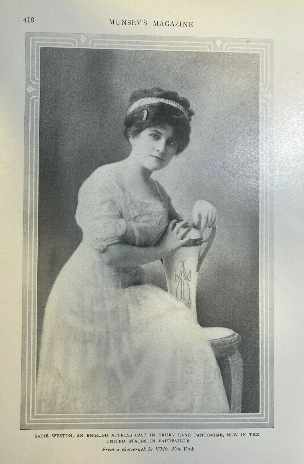 1910 Vintage Magazine Illustration Actress Sadie Weston