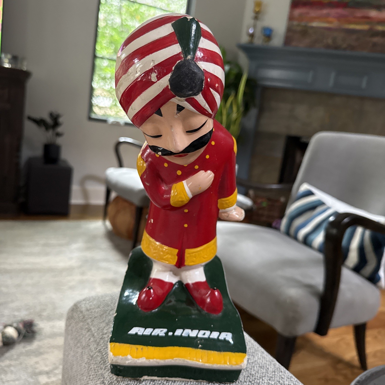 Vintage 12 In Air India Hand Carved Wooden Figurine Vintage 12 In Air India Hand Carved Wooden Figurine