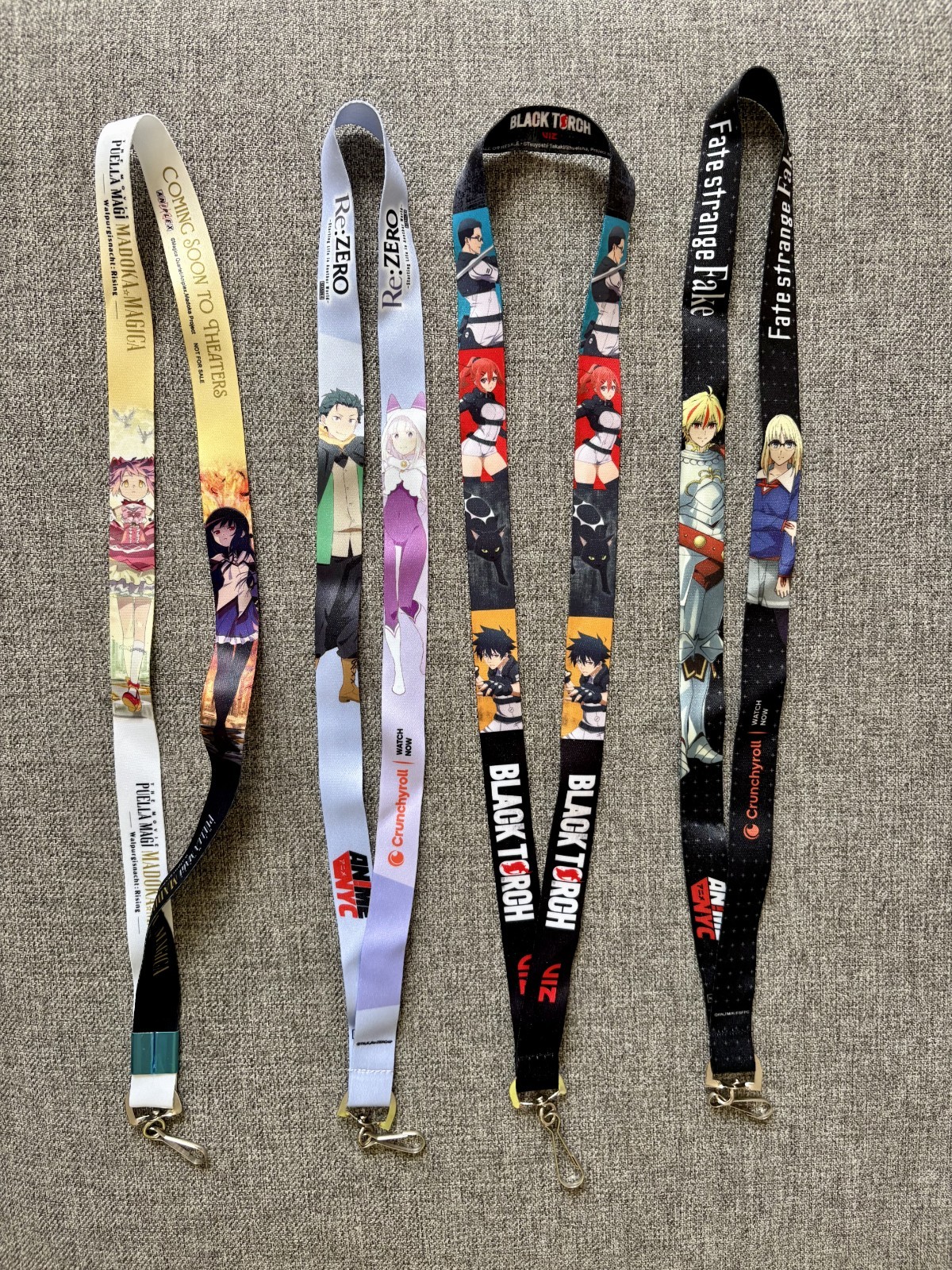 Anime NYC 2026 Lanyard Complete Set Black Torch Madoka Re Zero Fate 4 Designs