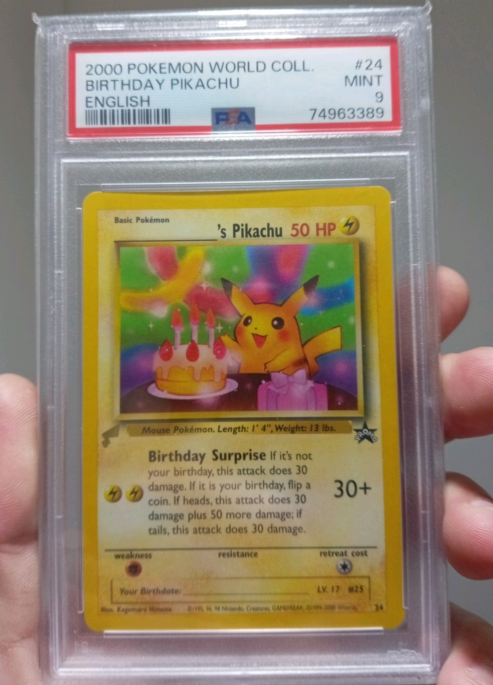 PSA 9 Birthday Pikachu 24 Wotc 2000 Stamped Promo