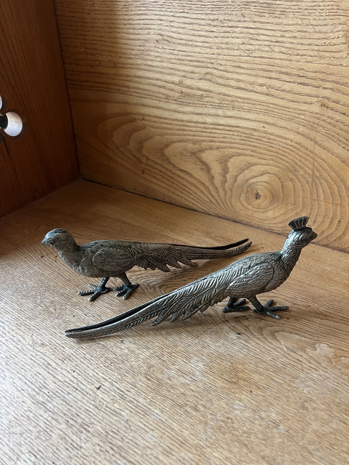 Vintage Silver Plated Pheasant Figurine Pair Male and Female? 9\ Vintage Silver Plated Pheasant Figurine Pair Male and Female? 9\
