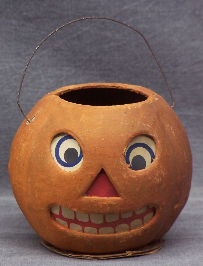 Vintage Halloween German Paper Mache Smiling Jack O Lantern 3\