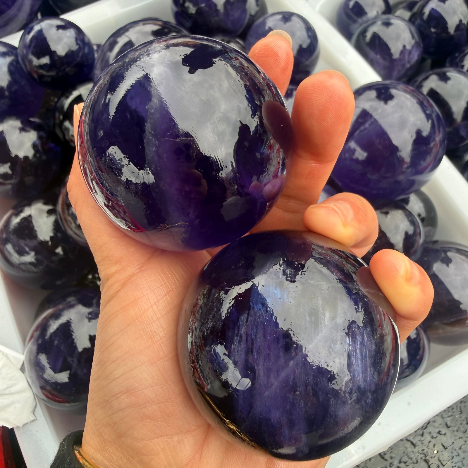 2pc Natural Blue Flourite Ball Crystal Quartz Reiki Healing random 300g