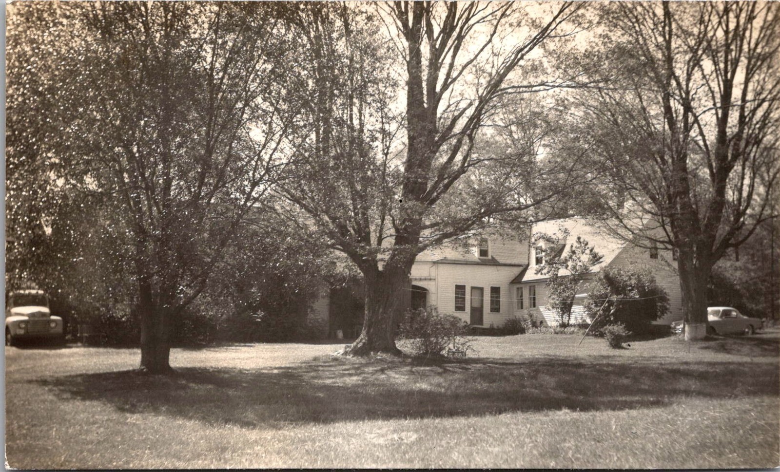 1952 RPPC House Lawn Mature Trees Parked Cars Vintage Postcard 4P24-32