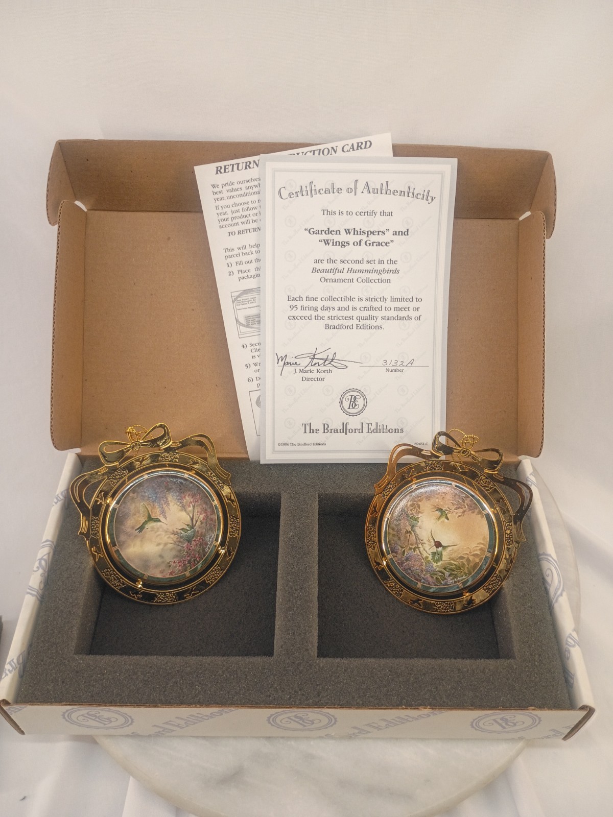 2 Vintage 1997 Bradford Edition Larry Martin Hummingbird Christmas Ornaments