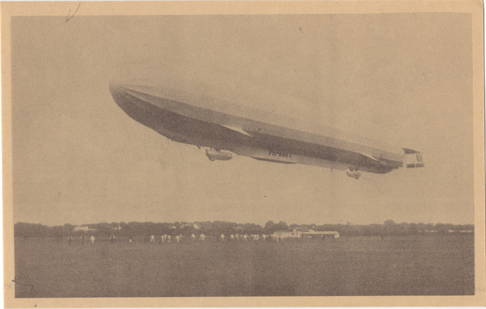 Antique German Zeppelin Airship Vintage Postcard Unposted Low Flyover Scene Antique German Zeppelin Airship Vintage Postcard Unposted Low Flyover Scene