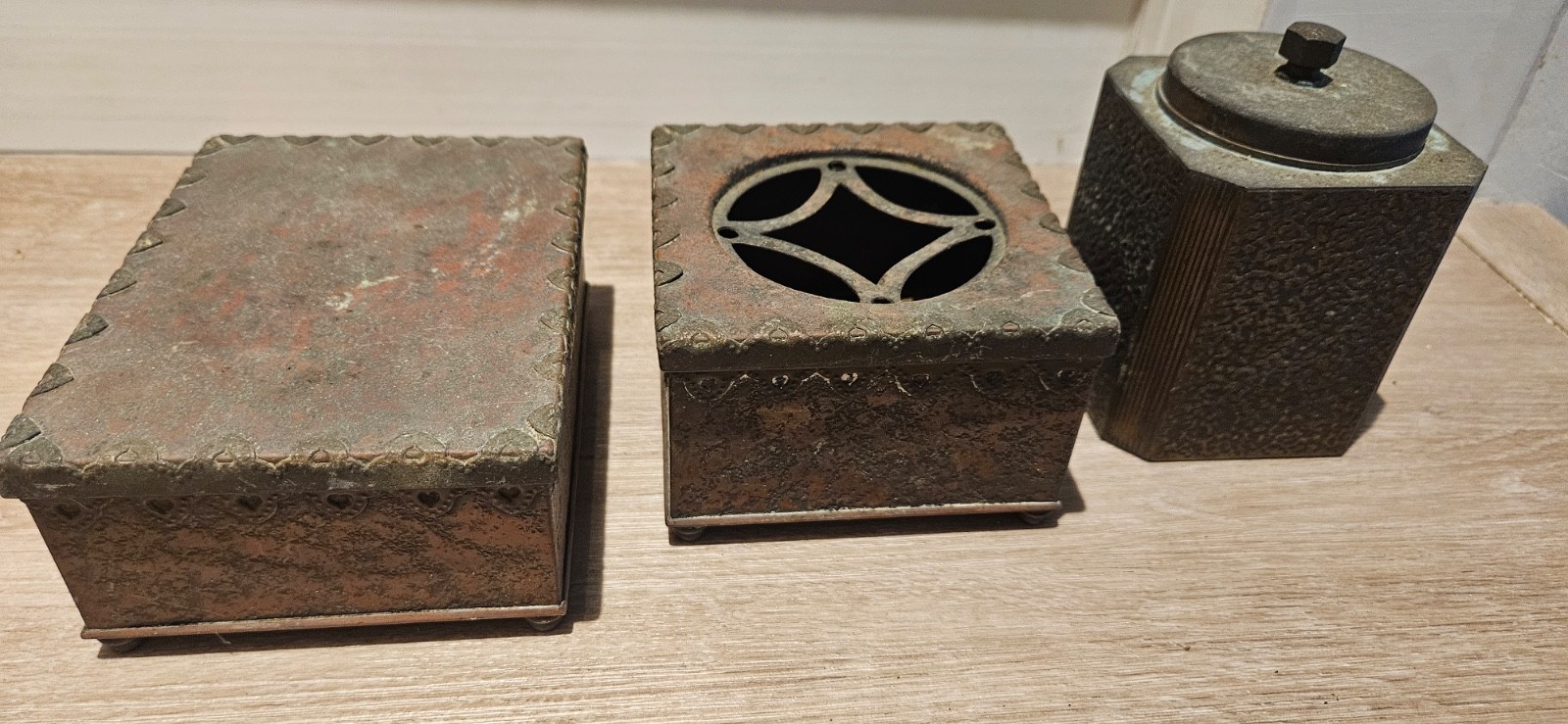 Antique Copper Desk Smoking Set Humidor Scholar Calligraphy Box Heavy Patina Antique Copper Desk Smoking Set Humidor Scholar Calligraphy Box Heavy Patina