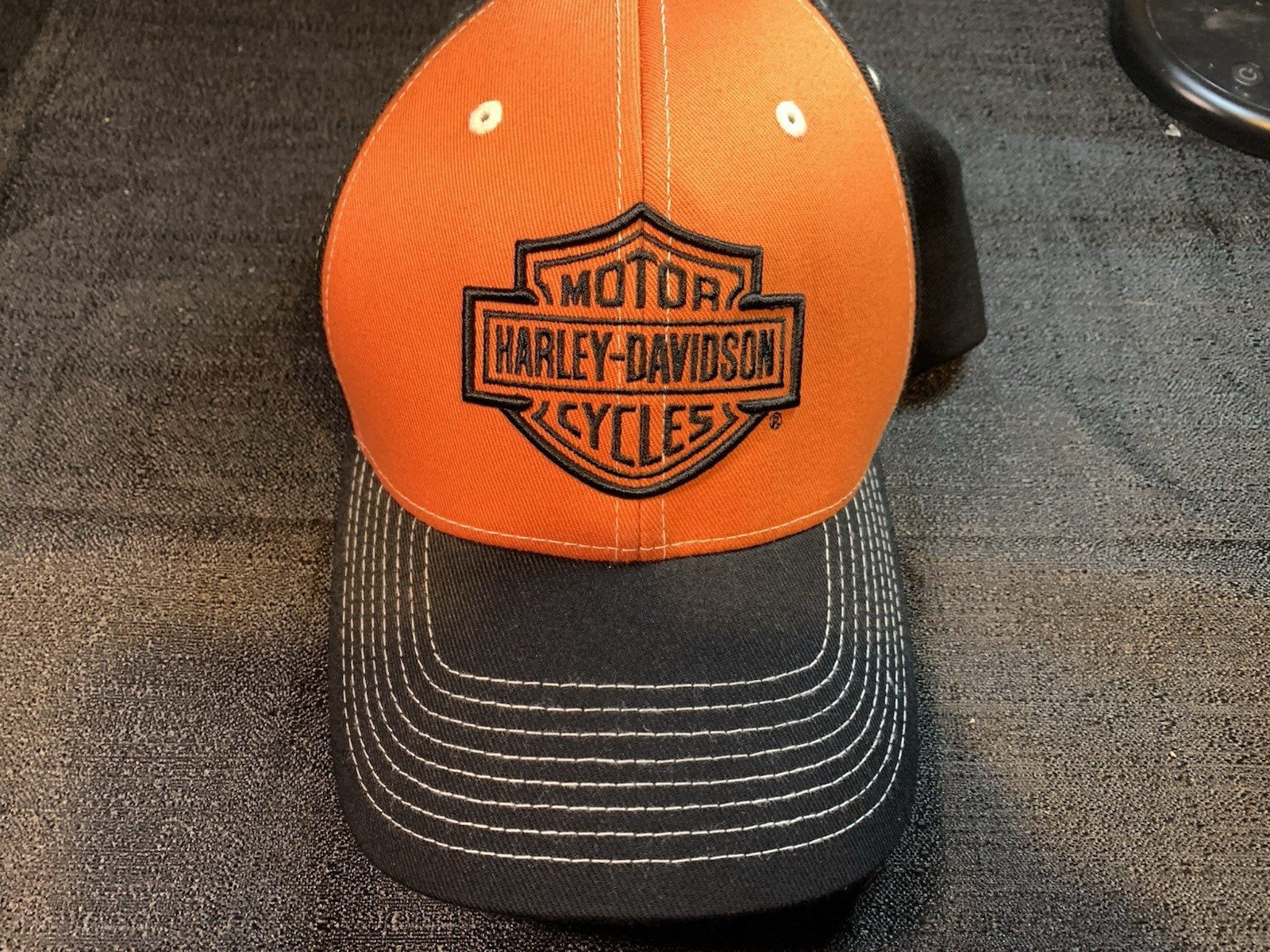 Harley-Davidson Motor Cycles Orange/Black Flexfit Hat Cap Size S/M Harley-Davidson Motor Cycles Orange/Black Flexfit Hat Cap Size S/M
