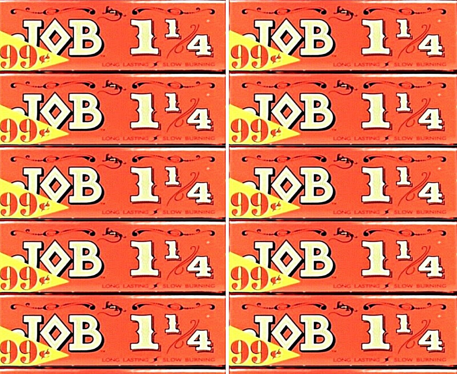 10x Job 1 1/4 Rolling Papers Orange Red 100% Authentic *Great Price*USA Shipped*