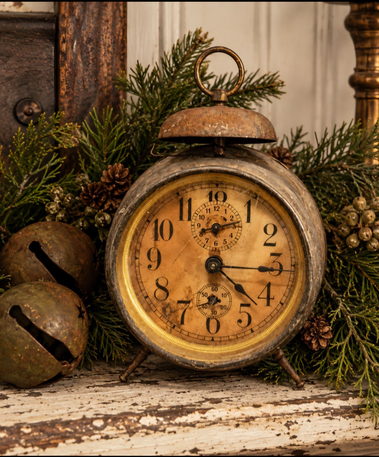 Antique German Alarm Clock Made in Wurttemberg Rustic Metal Clock Cracked Glass