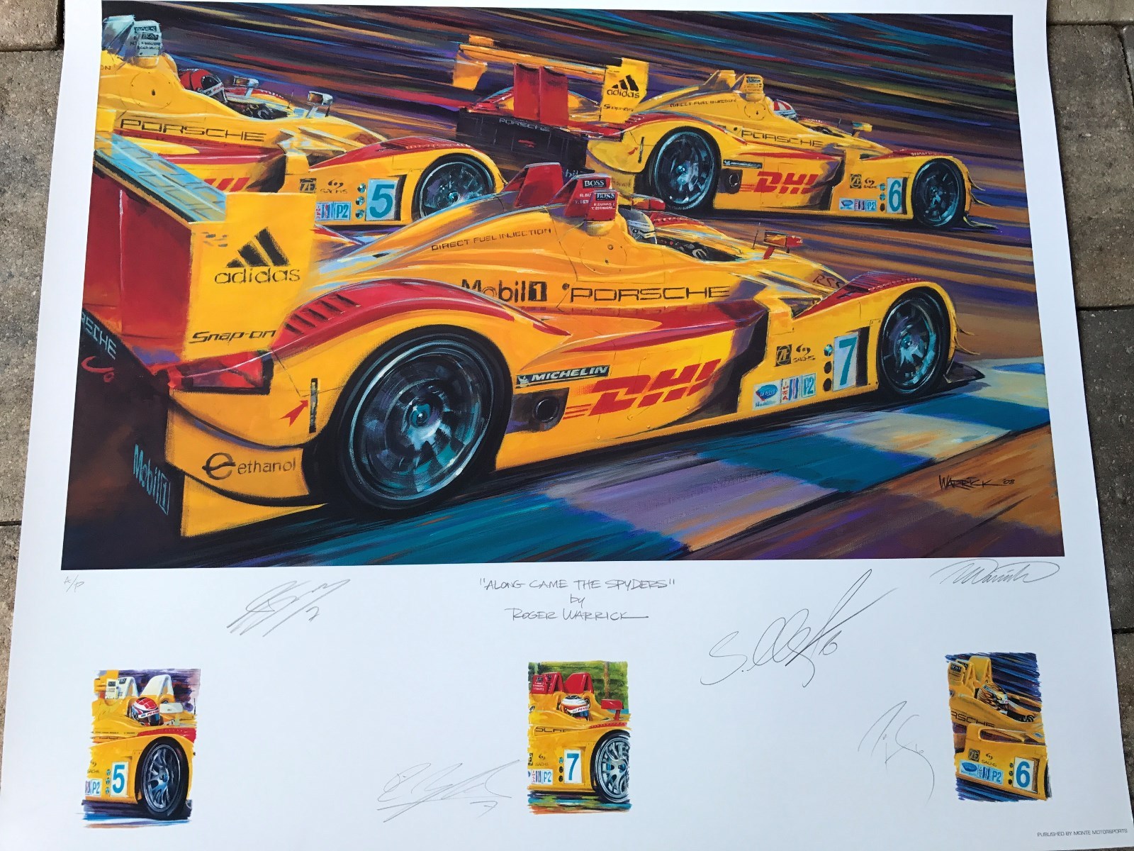 PORSCHE RS SPYDER PRINT, DHL PENSKE, SIGNED BY DUMAS, MAASSEN,BERNHARD,LONG PORSCHE RS SPYDER PRINT, DHL PENSKE, SIGNED BY DUMAS, MAASSEN,BERNHARD,LONG