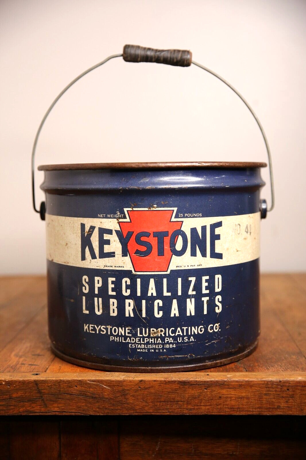 Vintage Keystone Lubricants Oil Can Metal Advertising Wood handle gas station