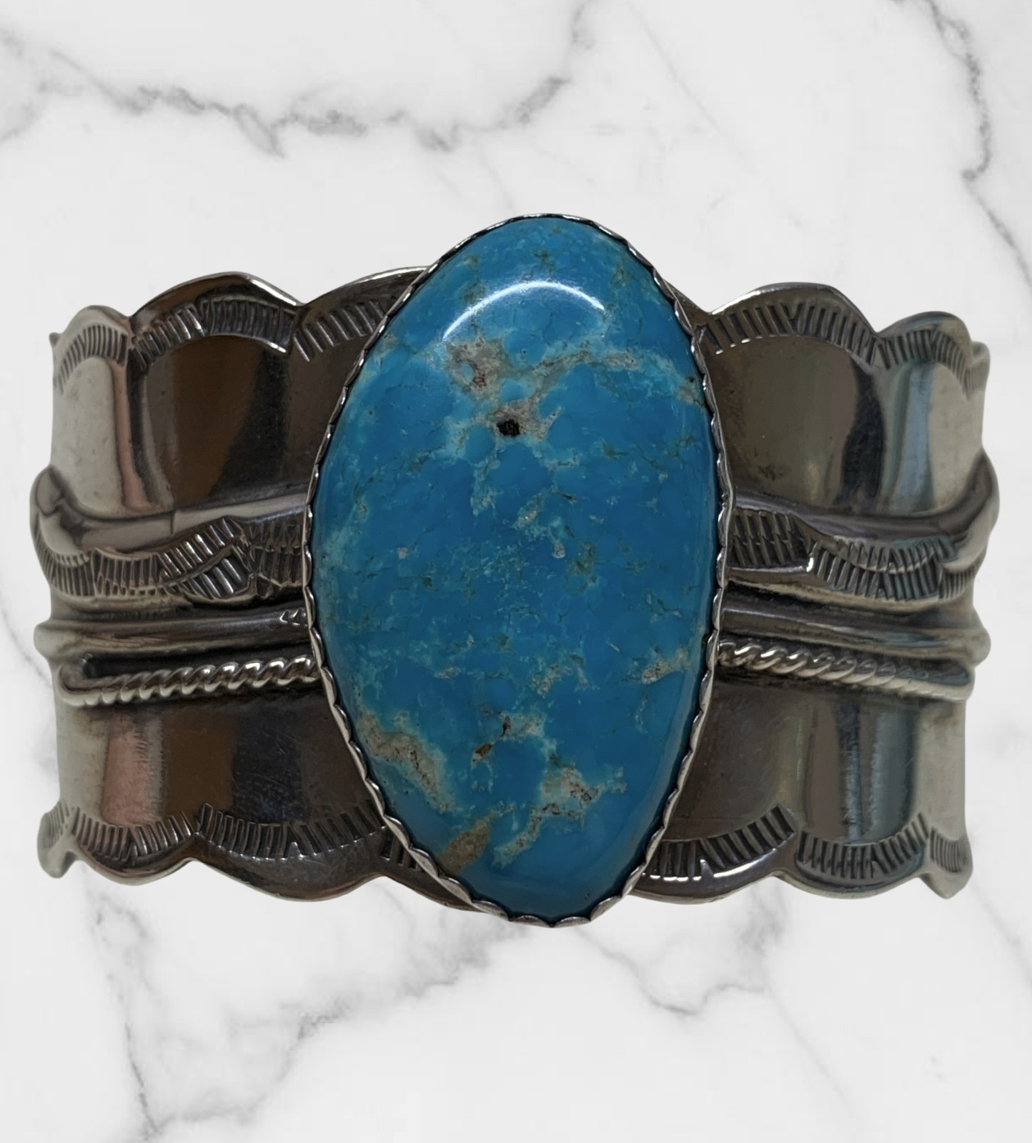 Native American Navajo Sterling Silver Turquoise Signed Bracelet