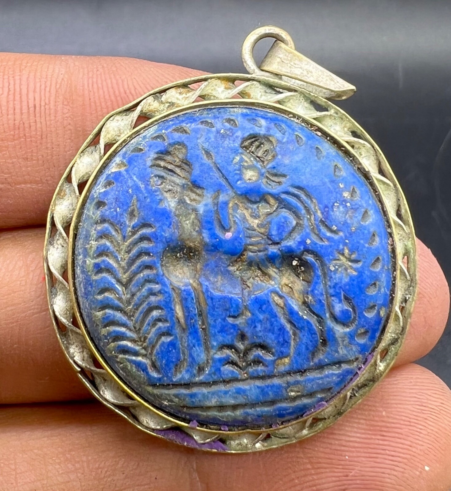 Beautiful Old Ancients Greek Historical Scene Intaglio Lapis Lazuli Pendent Beautiful Old Ancients Greek Historical Scene Intaglio Lapis Lazuli Pendent