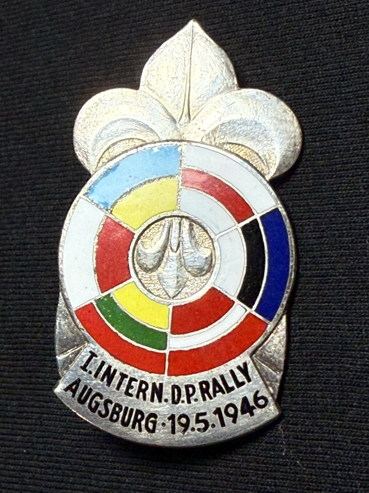 Rare 1946 International DP Scouts Rally Badge Augsburg Germany Refugee Camp Pin