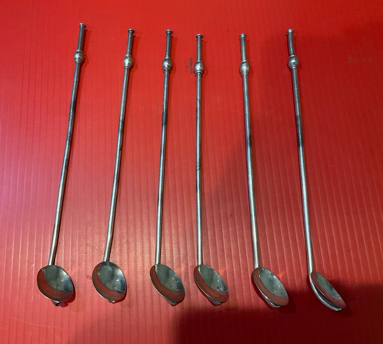 Sterling Silver Cocktail Stirrers / Straws  Spoon-End Swizzle Sticks, Set of 6