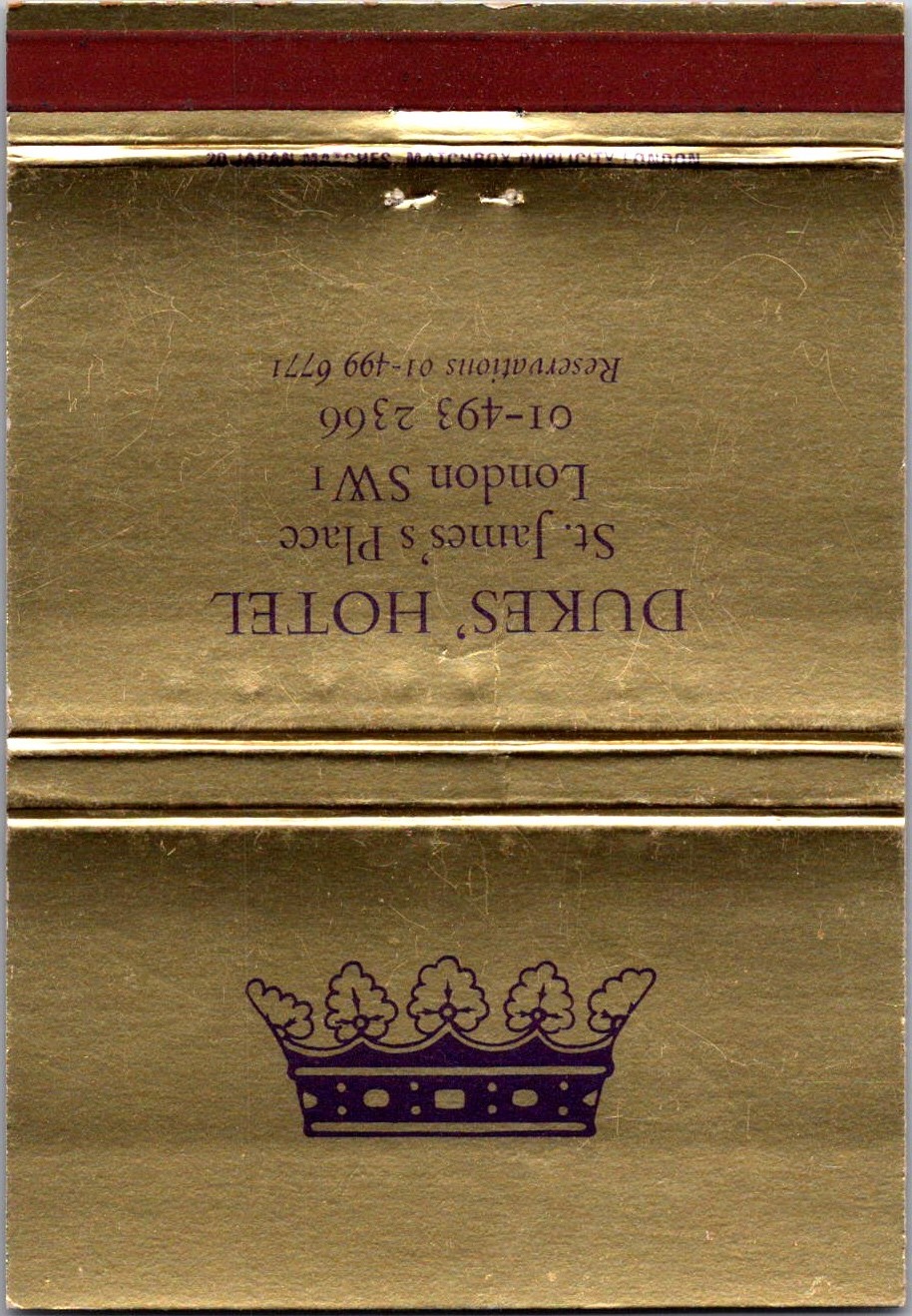 Dukes' Hotel London St. James's Room Vintage Large Matchbook Cover 4ML2-8
