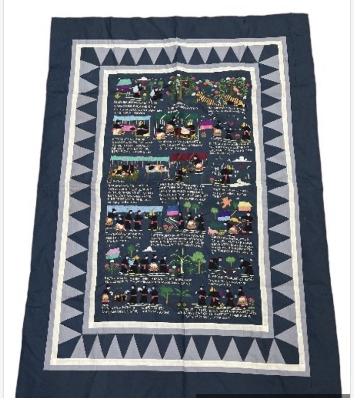 Vintage Hmong Hand Embroidered story cloth tapestry 38X52 Beautiful Blanket Vintage Hmong Hand Embroidered story cloth tapestry 38X52 Beautiful Blanket