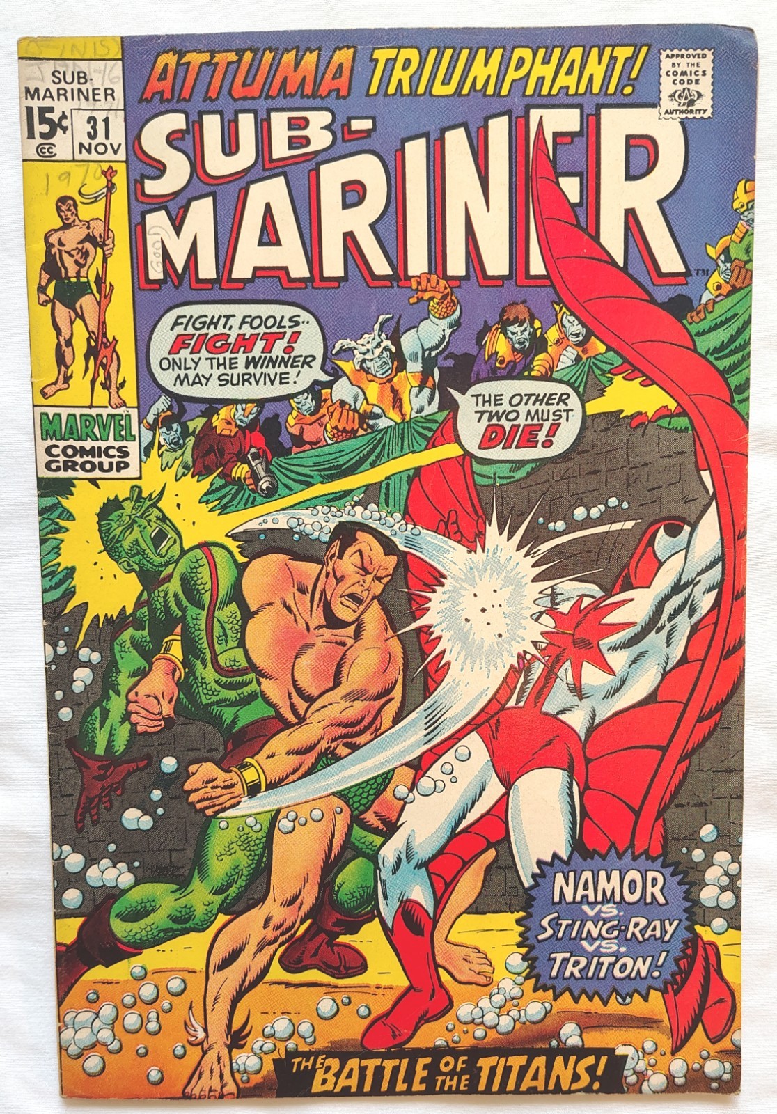 Sub-Mariner #31 1970 Vintage Marvel Comic Triton Sting-Ray Attuma Bronze Age
