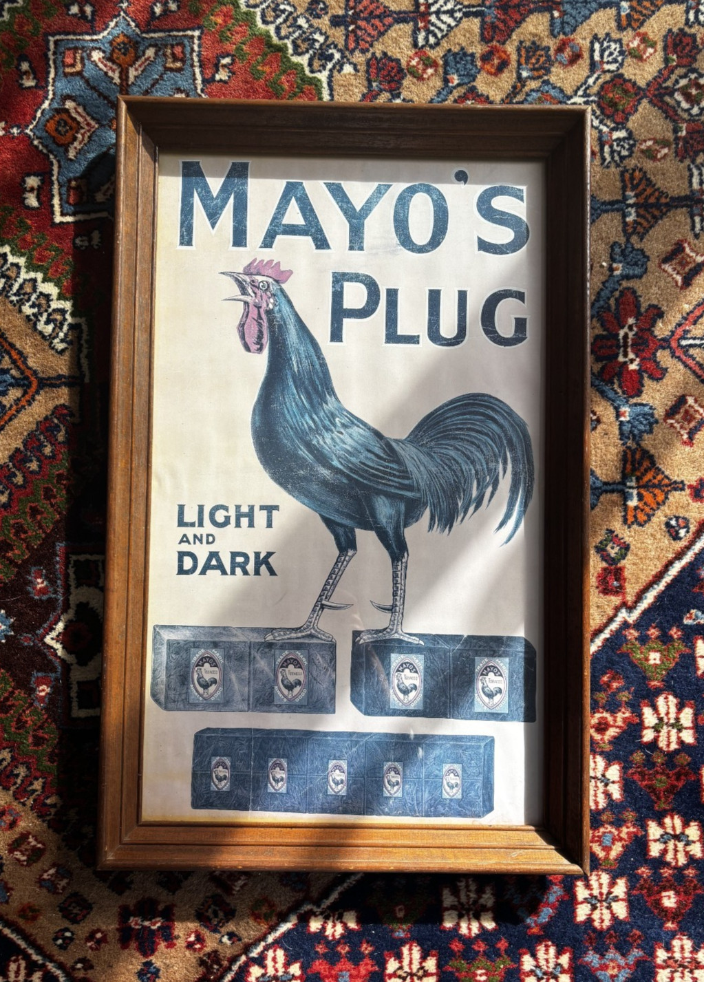Vintage MAYO'S PLUG Tobacco Advertising Poster Rooster Light & Dark Framed