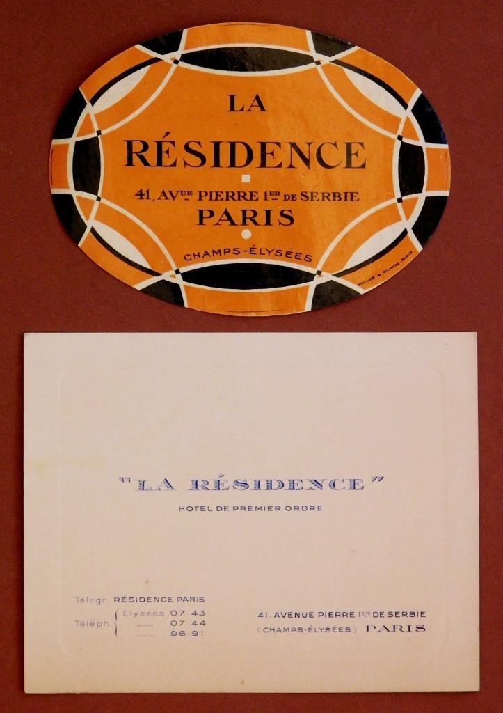 La Residence Champs Elysees Paris France Hotel Luggage Label & Biz card tray27