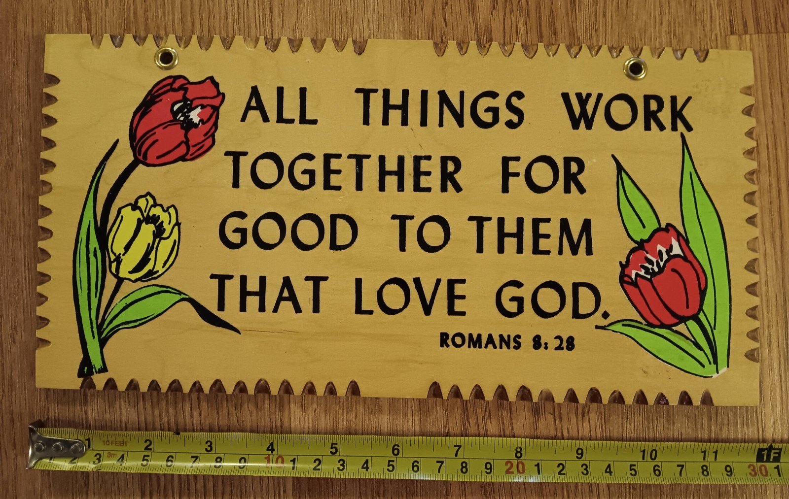 Vintage Christian Wood Wall Plaque Romans 8:28 Hand Painted Folk Art Sign Rare Vintage Christian Wood Wall Plaque Romans 8:28 Hand Painted Folk Art Sign Rare