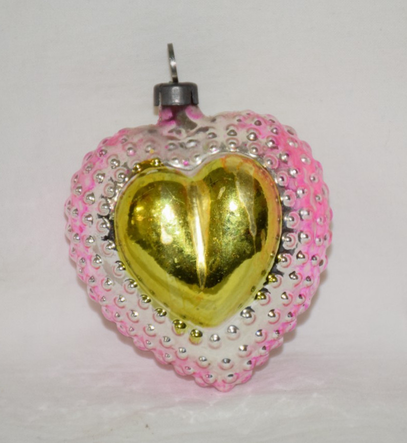 Vtg RARE Christmas Ornament Bumpy Pink & Gold Heart AS IS Vtg RARE Christmas Ornament Bumpy Pink & Gold Heart AS IS