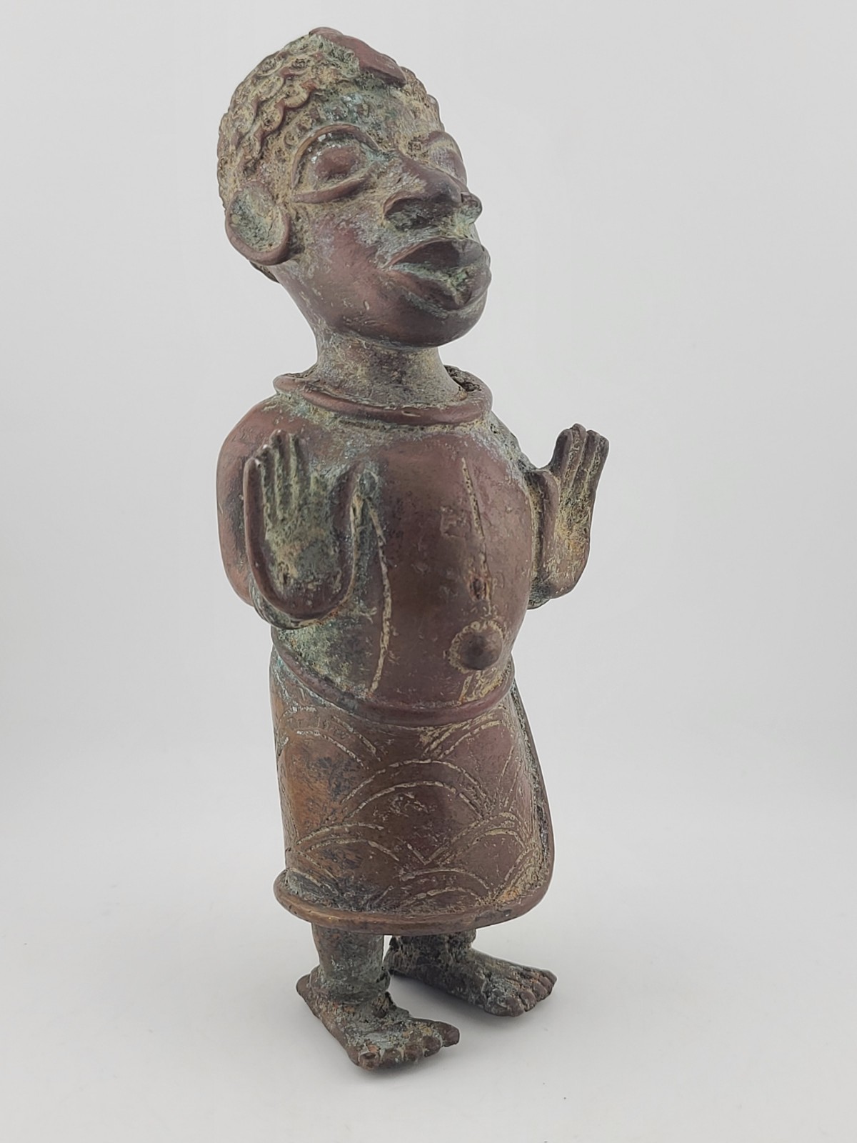Vintage 1940\'s African Bronze Figure Rare Benin Style Tribal Bronze Sculpture 8”