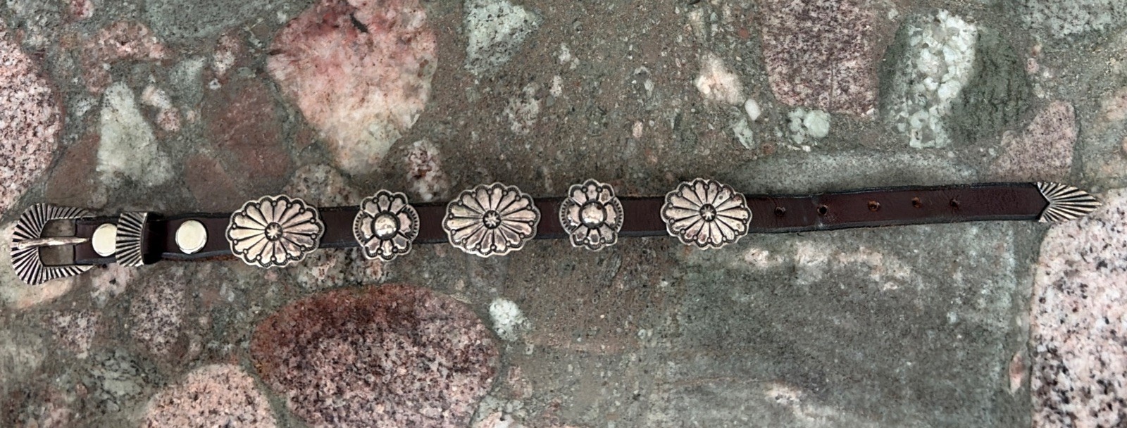 Vintage Native American Sterling Silver Mini Concho Belt Bracelet Leather Strap