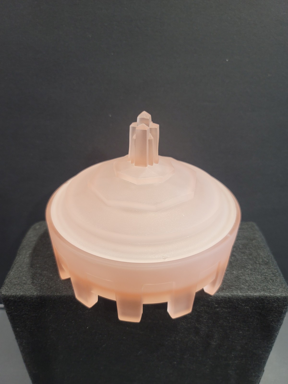 Taussaunt Glass for Dermay Perfumers Pink Satin Glass Art Deco Powder Box