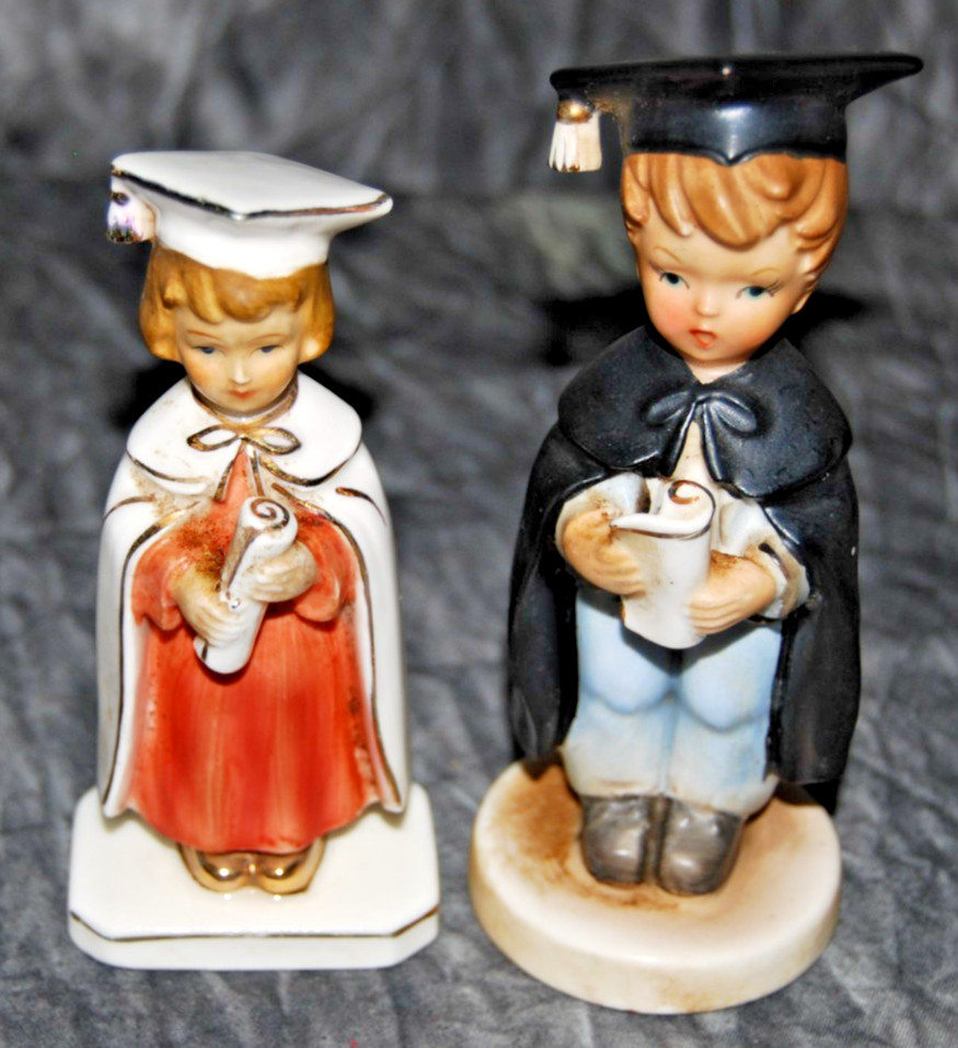 Lot of 2 ART Vintage Girl & Boy Graduate Graduation Figurine Japan Hand Painted