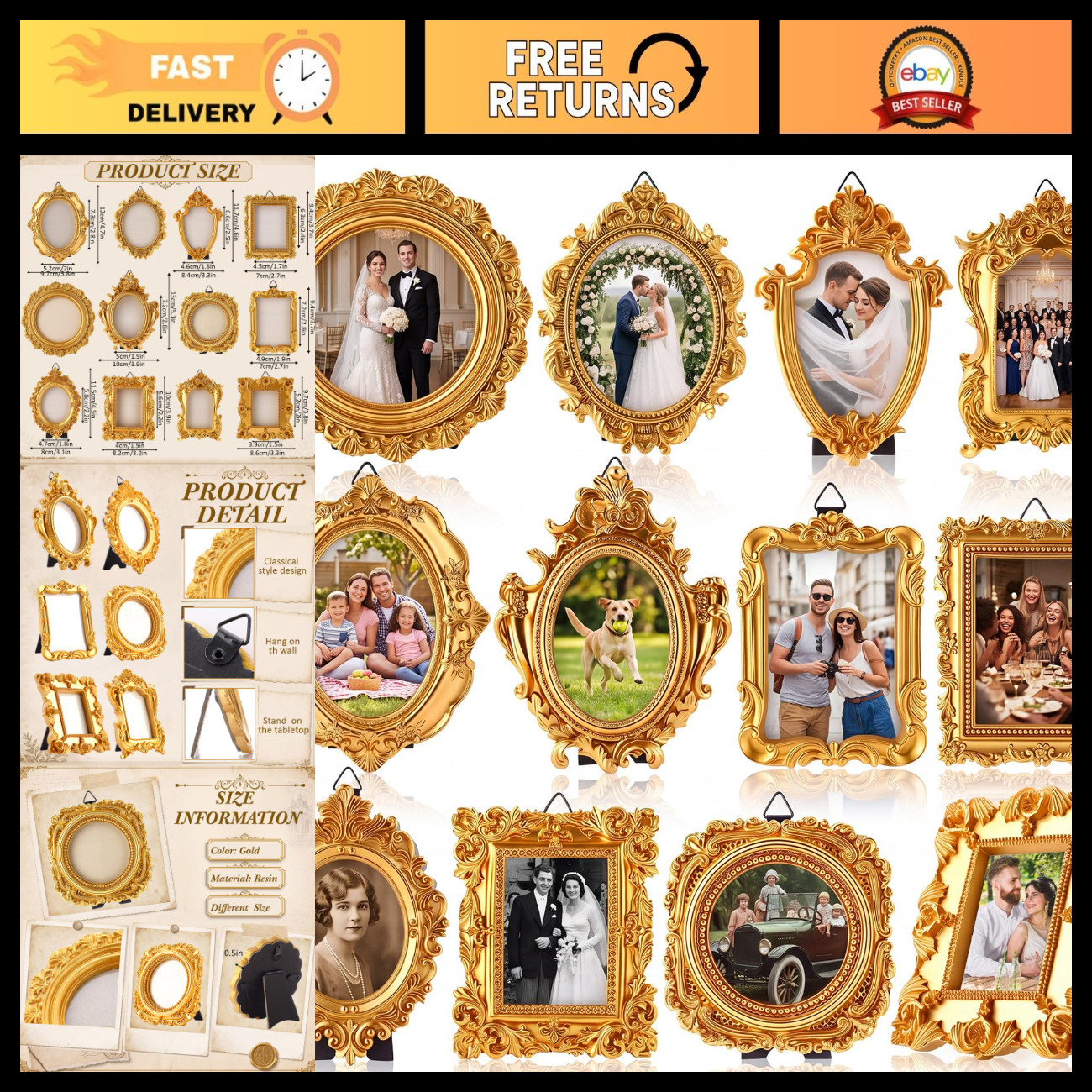 12 Pcs Mini Vintage Gold Picture Frames - Small Resin Decorative Frame Set 12 Pcs Mini Vintage Gold Picture Frames - Small Resin Decorative Frame Set