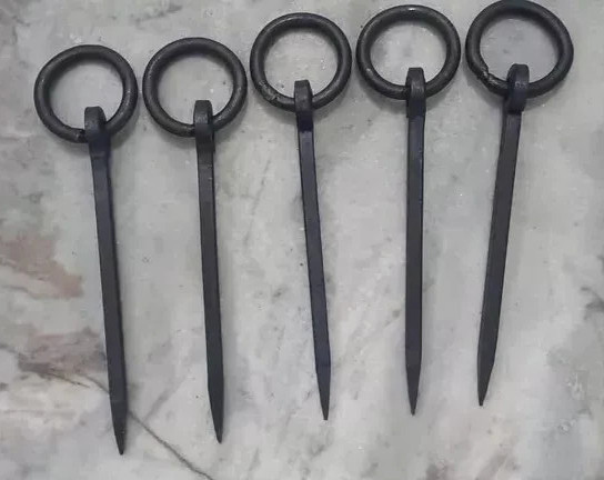 Iron Hook 5 piece Antique Wrought Iron Tethering Ring on Pin Iron Hook 5 piece Antique Wrought Iron Tethering Ring on Pin
